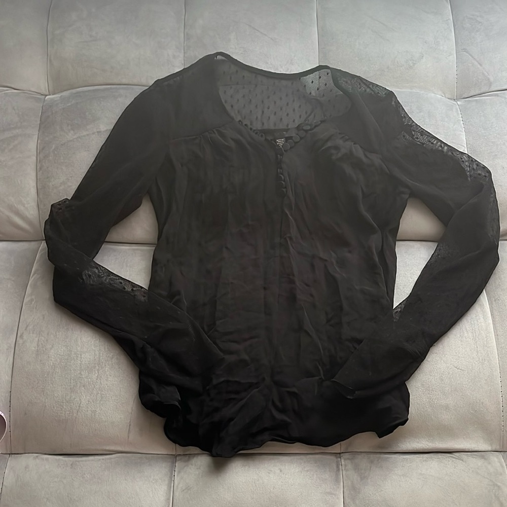 Joe's Jeans Black Sheer Lace-Panel Long Sleeve Blouse